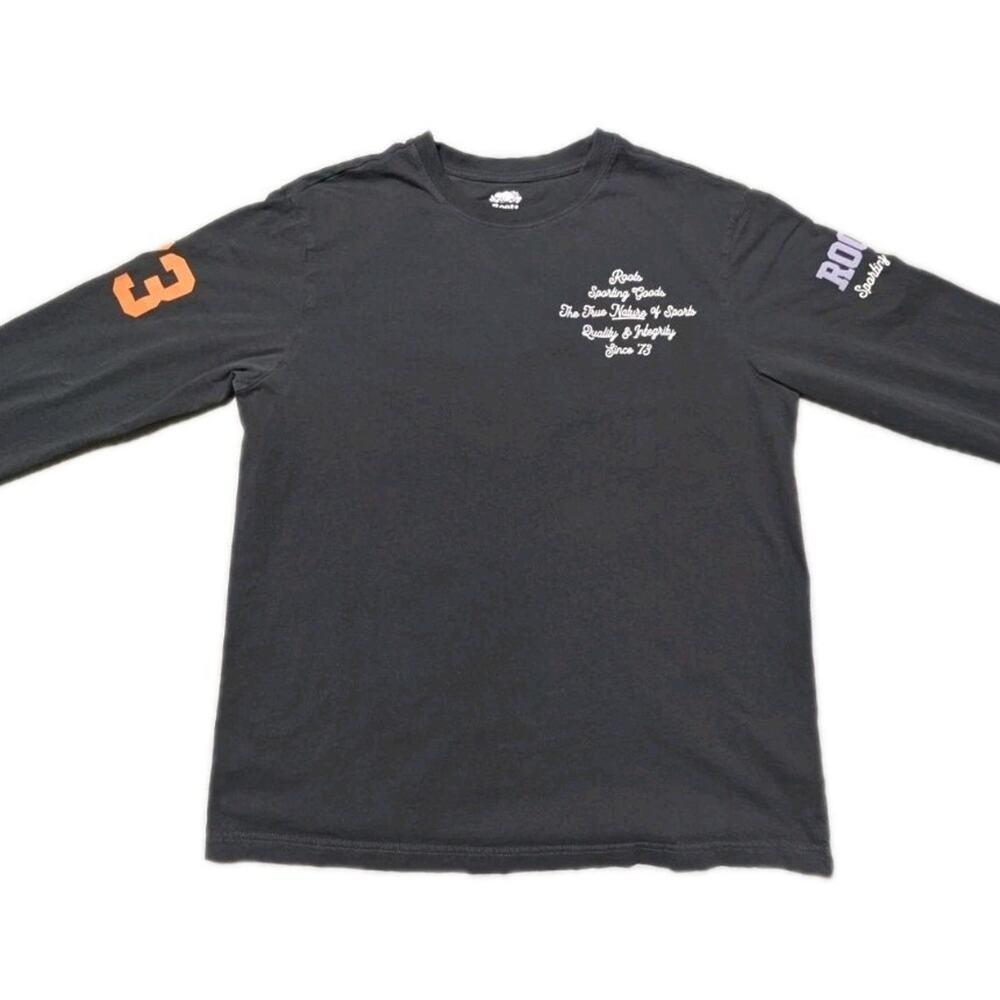 Roots 1973 Sporting Goods Long Sleeve Tee Shirt XS Black Organic Cotton